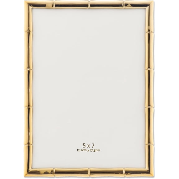 5x7in Modern Minimalist Picture Frame,Gold Bamboo Design Frame, Clear Glass Front, Unique Tabletop or Wall Display, Horizontally & Vertically,Perfect Gift Choice