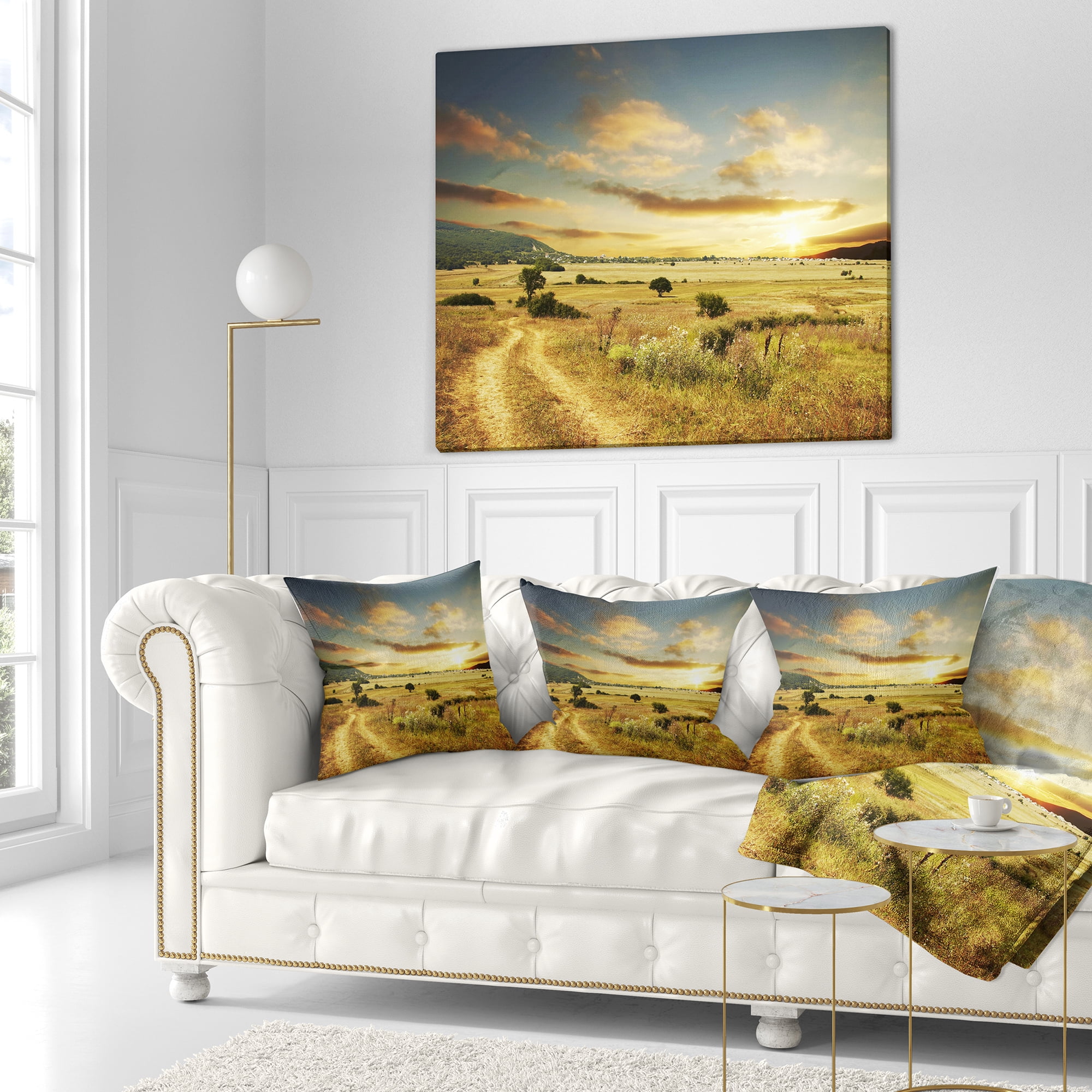 Designart Beautiful Rural Prairie Sunset - African Landscape Printed Throw Pillow - 16x16