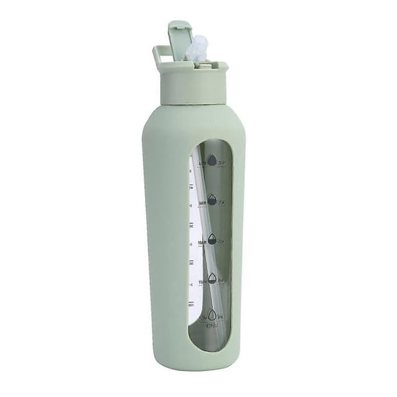 Botella de agua de vidrio con pajita y asa, tapa, botellas de agua con temporizador y pajita, 700 ml.