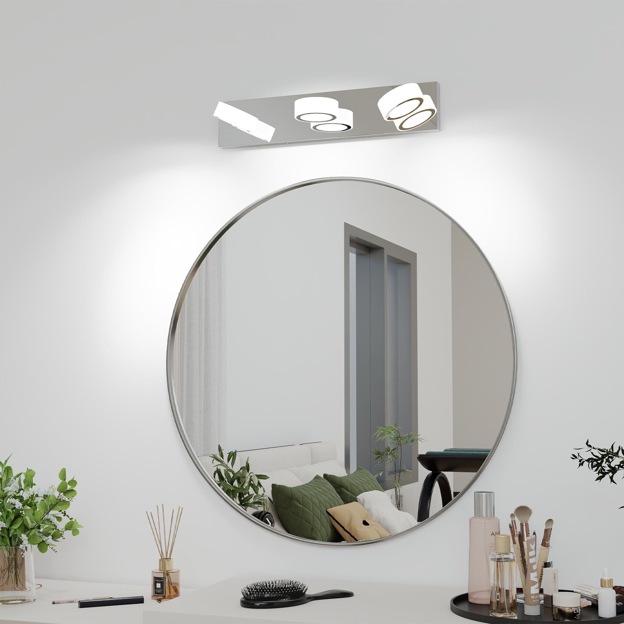 Jopath 21" 3-Light Bathroom Vanity Light, Modern Dimmable LED Round Acrylic Wall Mount Lighting Fixture for Bathroom Vanity Mirror Chrome
