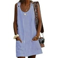 thumbnail image 3 of Robe Femme Rayée Col Rond Sans Manches Robe Courte, Bleu, G, 3 of 5