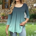 thumbnail image 4 of DeHolifer Women's T-Shirts Pleated 3/4 Sleeve Gradient Color Crewneck Summer Lightweight Loose Tee T-Shirts Army Green M, 4 of 6