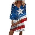 thumbnail image 2 of Summer Savings Clearance! Edvintorg 4Th Of July Plus Size Dress Women's Clothing Fashion Independence Day Print Casual V-Neck 3/4 Sleeve Fold Mini Dress, 2 of 5