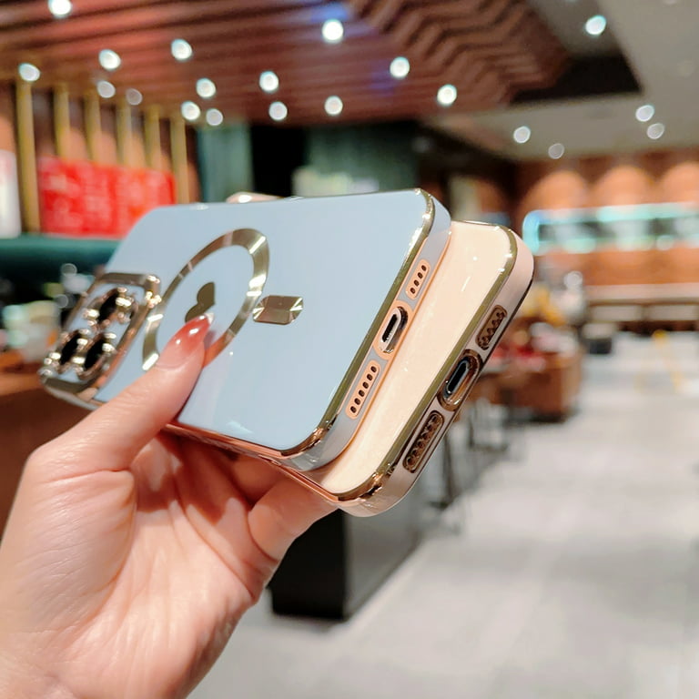 Stylish Magnetic Case for Apple iPhone 14 Women Girls, Luxury Plating Cute  Love Heart Soft Back Cover Full Camera Lens Protection MagSafe Phone Case