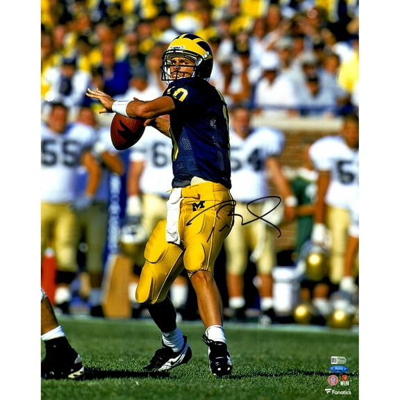 Tom Brady Michigan Wolverines Autographed 16" x 20" Blue Throwing Photograph - Fanatics Authentic Certified
