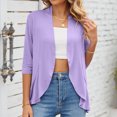 thumbnail image 2 of Blusa cubierta para mujer, chaqueta cubierta con dobladillo con volantes y manga tres cuartos de Color puro de verano, 2 of 5