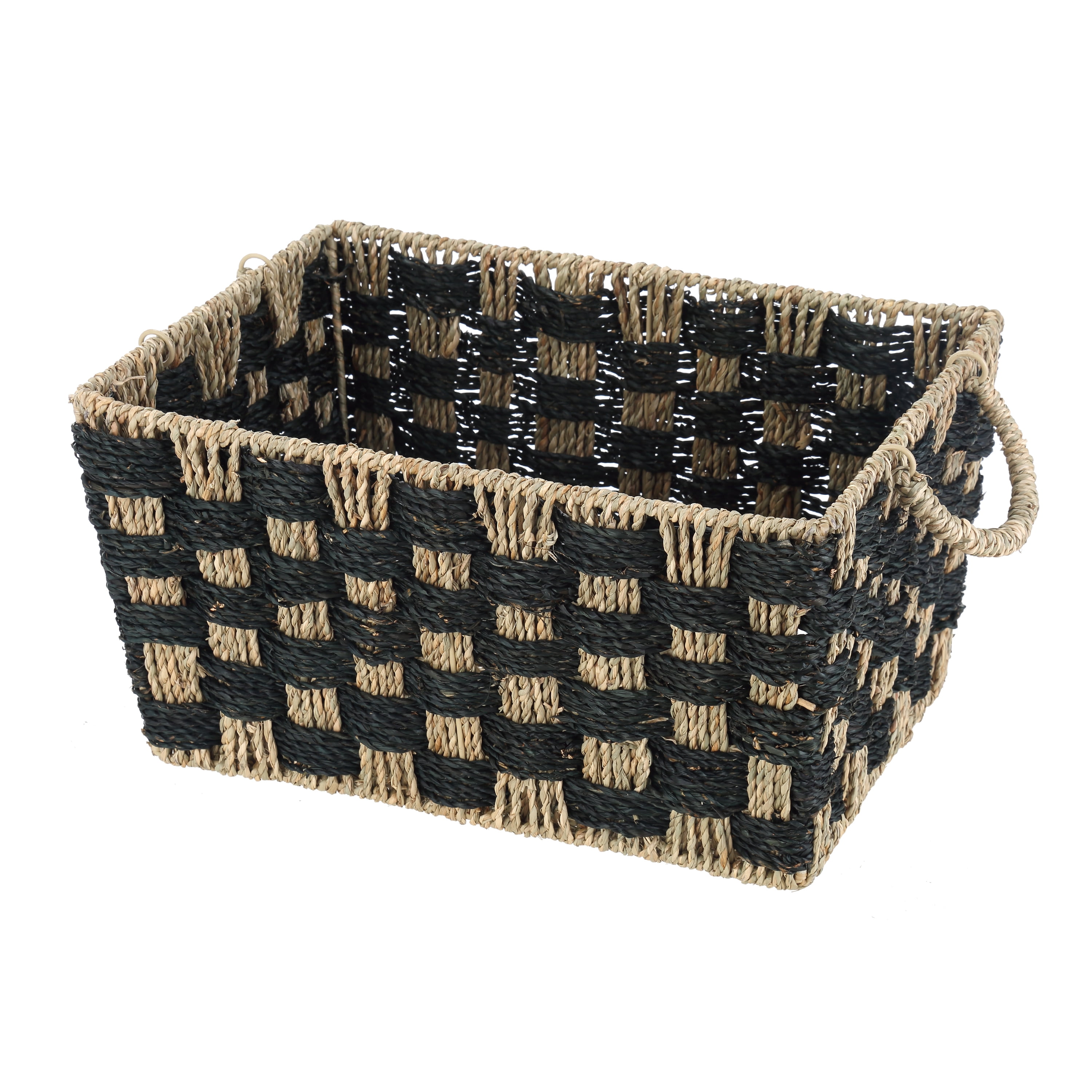 Better Homes & Gardens Large Rectangle Checkered Seagrass Storage Basket with Handles, 2 Pack