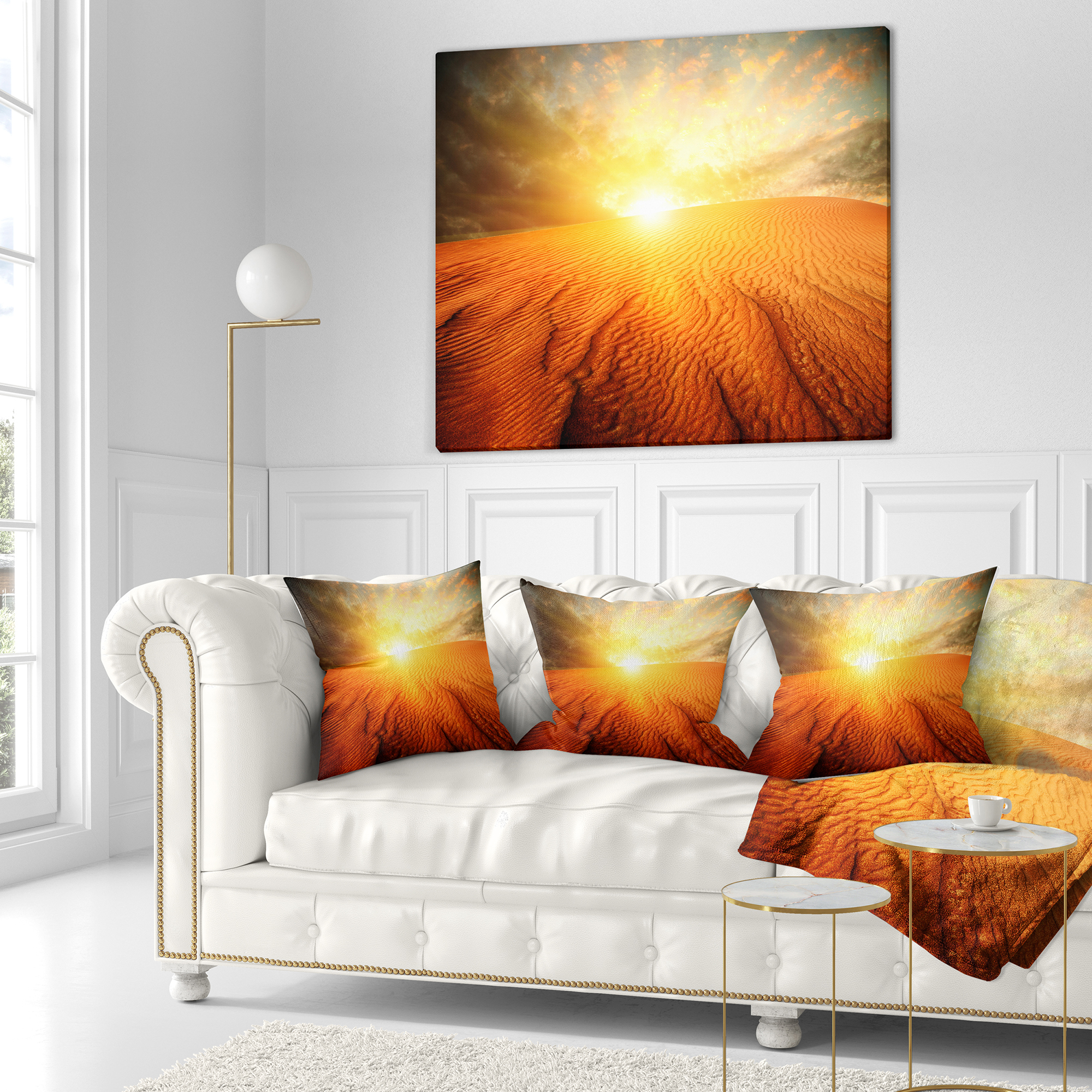 Designart Sand Landscape with Sun - Landscape Printed Throw Pillow - 18x18