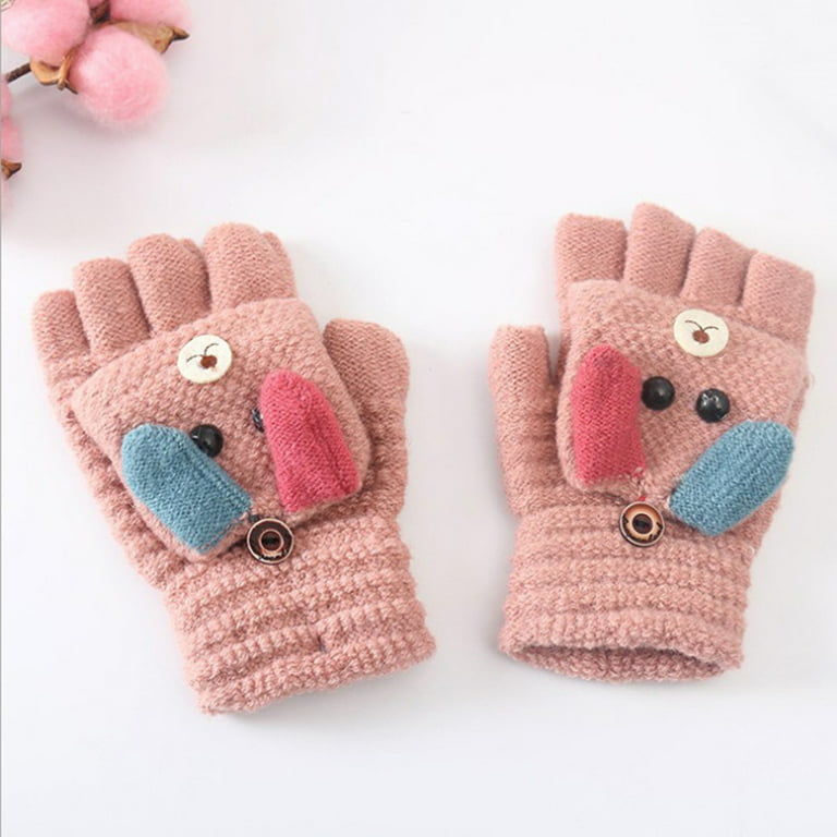 Dress Choice Mitten Flip Girls Cover Toddler Top Gloves Knit Dog Cartoon Boys Gloves for Winter with Fingerless Convertible Kids
