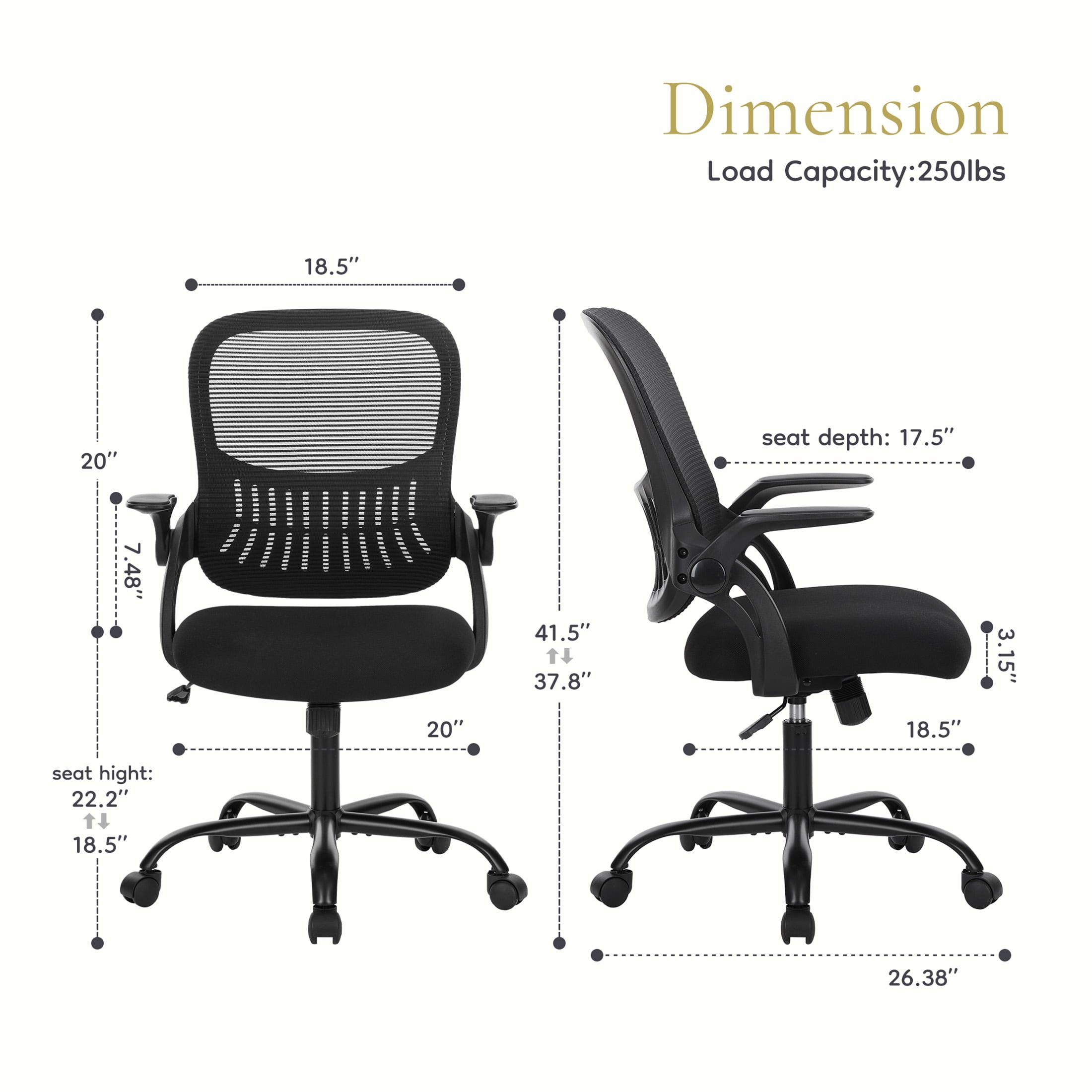 CONCETTA Ergonomic Mesh Office Desk Chair, Adjustable and Flip-up Armrest for Adults, Black