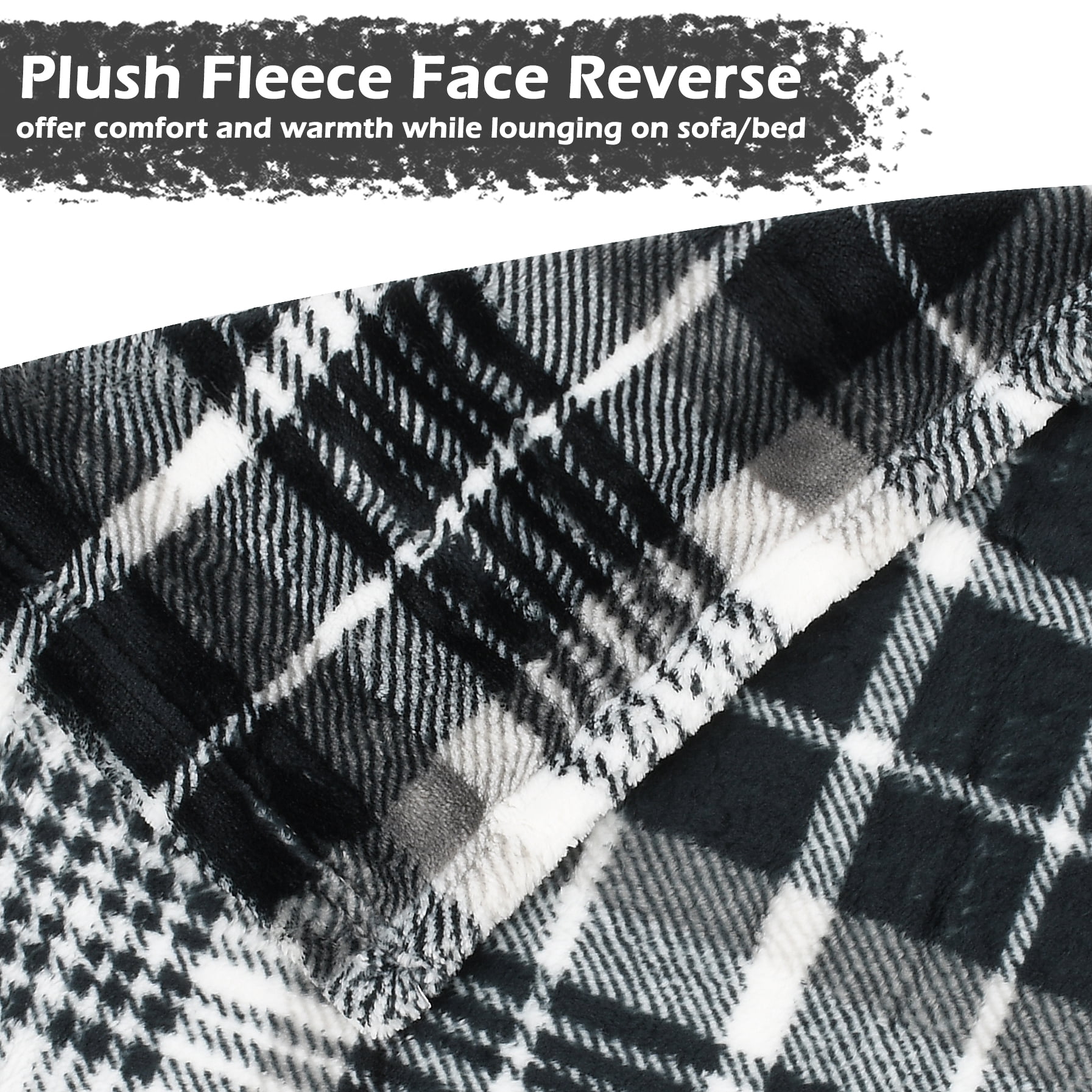Tirrinia Buffalo Plaid Fleece Blanket, Super Soft Warm Comfy Flannel Fleece for Bedding, Couch Cabin Throw, Decorative Blankets, Black & Grey, TV Throw Measures 50" x 60"