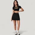 thumbnail image 3 of Women's Short Sleeve Cropped Active Top with Keyhole Front Cutout and Built-In Bra for Medium Support - Medium, Black, 3 of 6