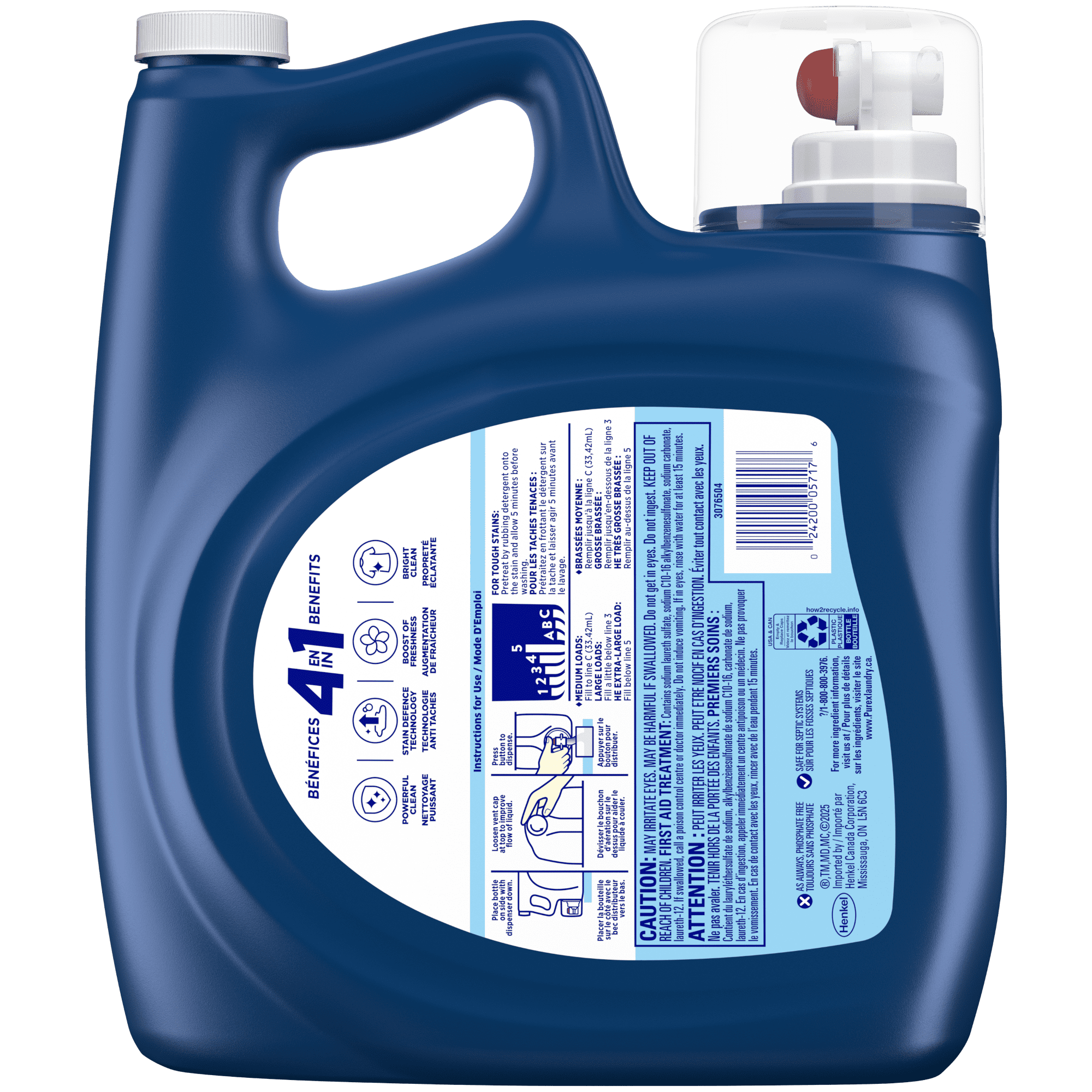 Purex After the Rain, Concentrated Liquid Laundry Detergent with 4in1 benefits, Tough on Stains, Brightens and Whitens Clothes, 4.42L, 132 Wash Loads, HE Compatible, 1 bottle