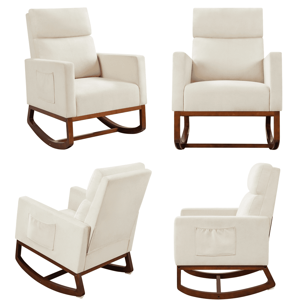 Alden Design Fabric Upholstered Rocking Accent Chair, Beige