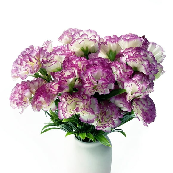 5 Bouquet White Purple Carnation 11.8 inch Artificial Flower Home Decoration