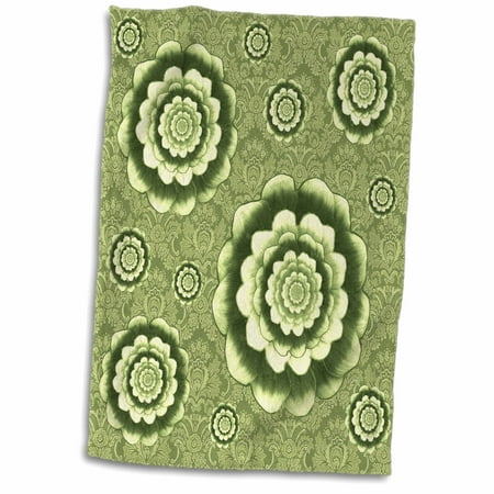 

3dRose Pale sage and olive flowers on sage green damask background - Towel 15 by 22-inch