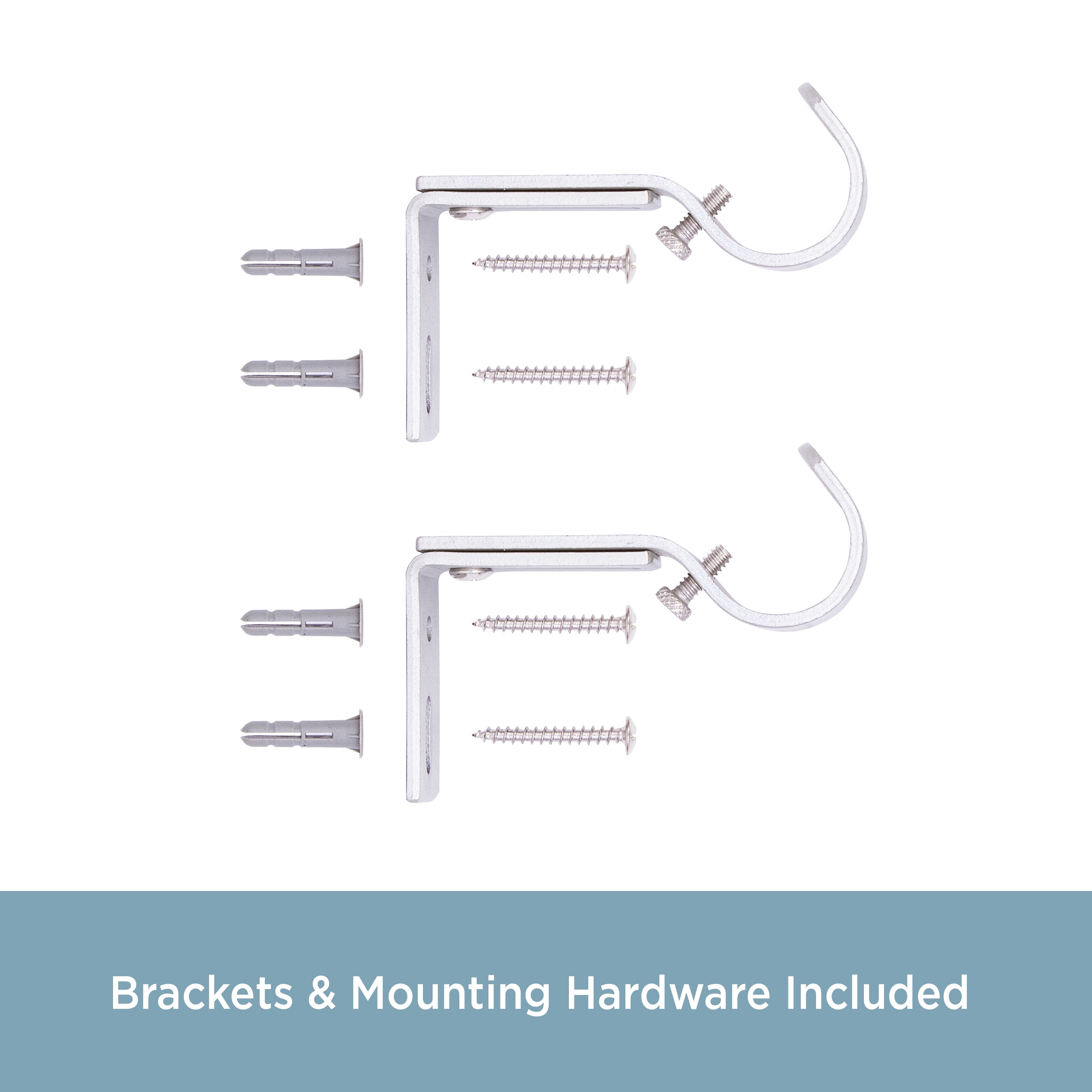 Kenney 1" Adjustable 3.5-4.5" Curtain Rod Mounting Brackets, Set of 2, Satin Nickel