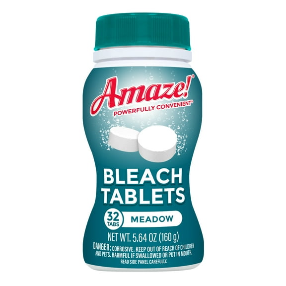 Amaze!® Ultra-Concentrated Bleach Tablets – Powerful Stain-Fighting & Whitening Laundry & Home Cleaning, 32 count, Meadow Scent