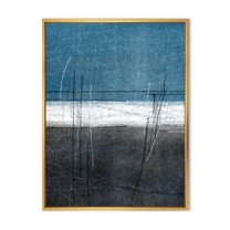 Designart 'Grey Meet Teal Abstract Art' Modern Framed Canvas Wall Art Print