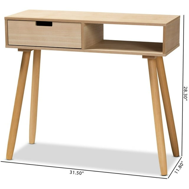 Baxton Studio Elwyn Table Console 1 Tiroir en Bois Fini Brun Clair Moderne