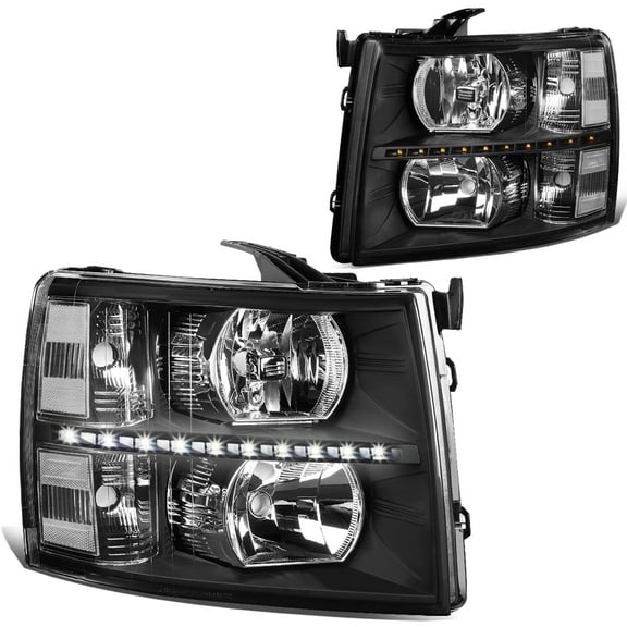 DNA Motoring For 07-14 Chevy Silverado 1500 2500 3500 HD LED DRL Headlight Lamps Pair Smoked/Clear