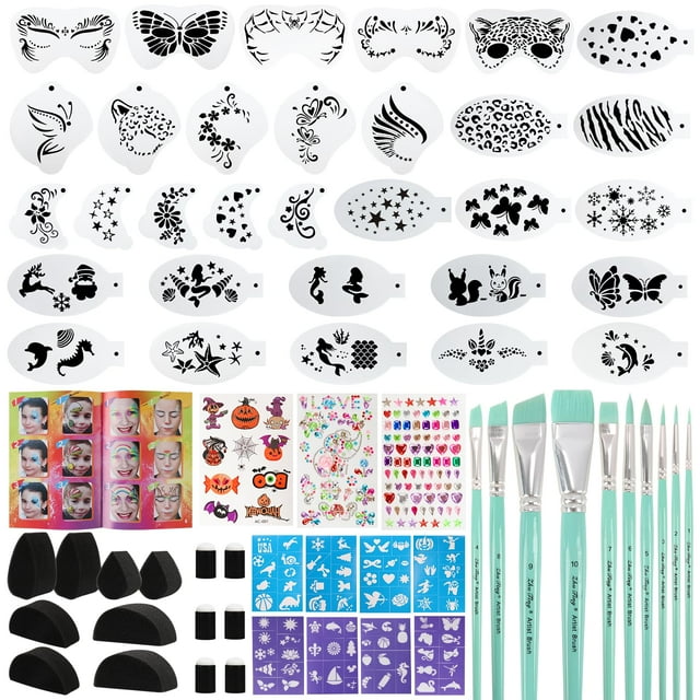 Kit de pintura facial Faceura de 61 piezas con pinceles, plantillas y más