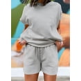 thumbnail image 2 of YATELLE Women's 2 Piece Outfits Sweatsuit Casual Short Sleeve Pullover Tops and Drawstring Shorts Pants Lounge Sets, 2 of 5