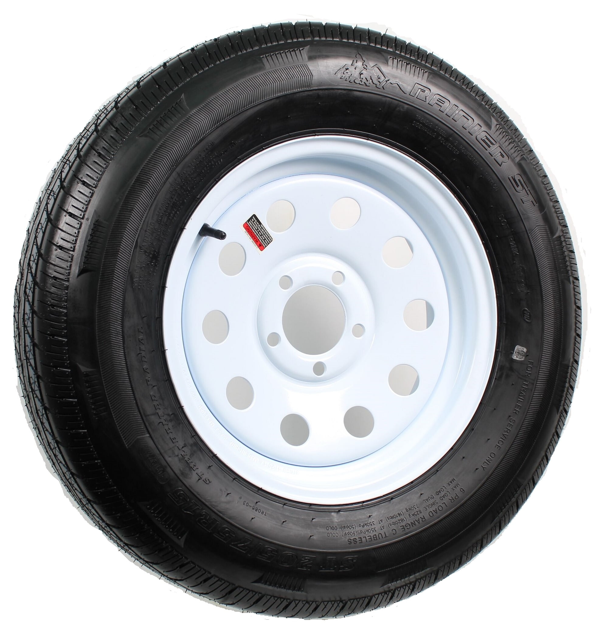 Radial Trailer Tire On Rim ST205 75R15 205 75 15 15 5 Lug Wheel White 