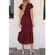 thumbnail image 2 of Vestido midi PRETTYGARDEN para mujer, floral, verano 2025, rojo vino, 2 of 9