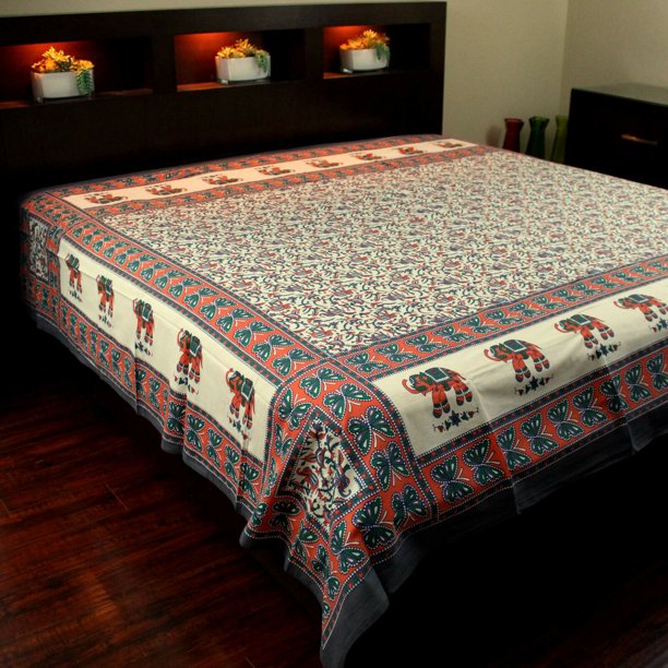 Floral Elephant Print Tapestry Bedspread Dorm Decor Beach Sheet Full Orange Gray Walmart Com Walmart Com