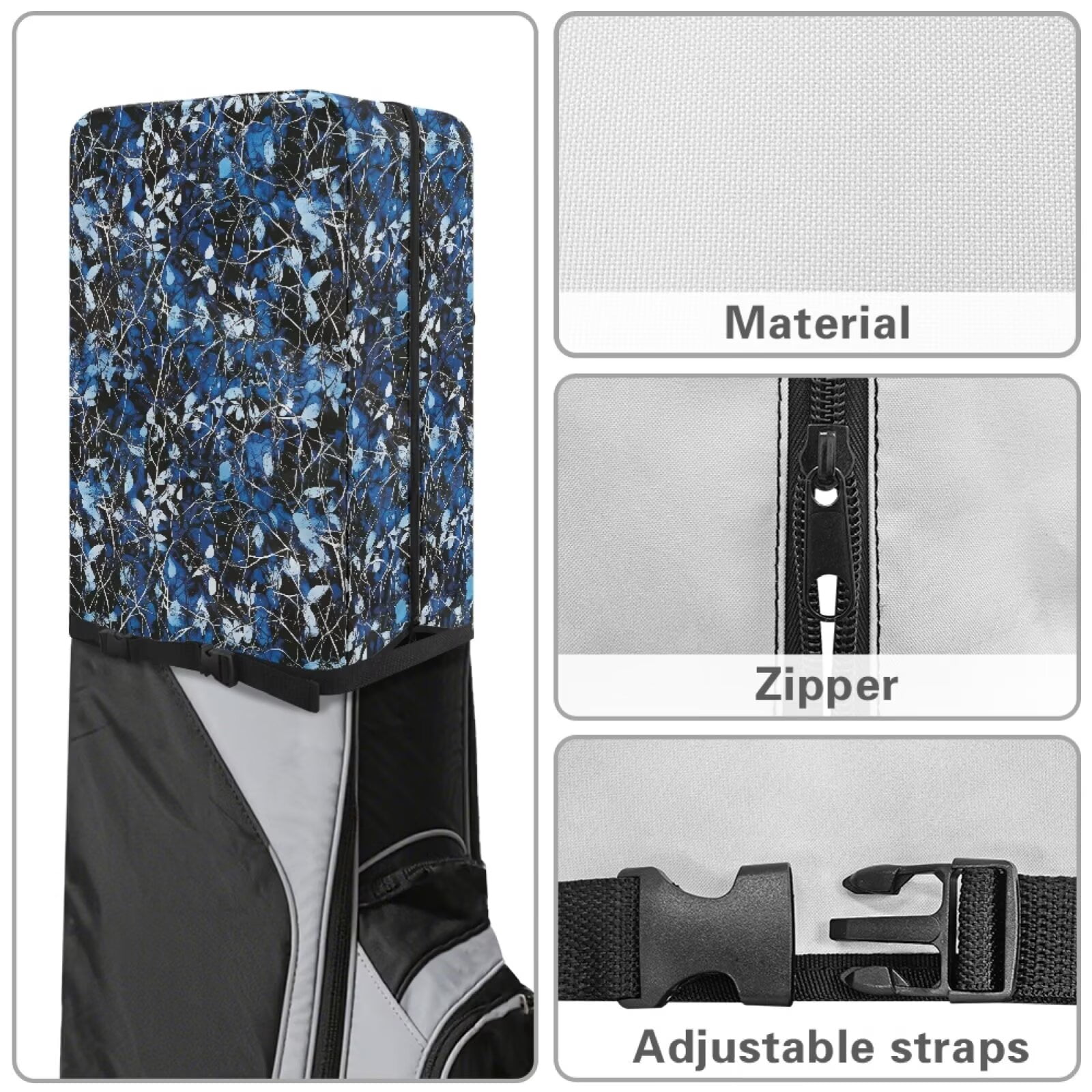 Chririnla Blue Hunting Camouflage Golf Bag Dust Cover Lightweight Dust Hood with Zipper Universal Fit for Most Golf Bags Golf Club Accessories