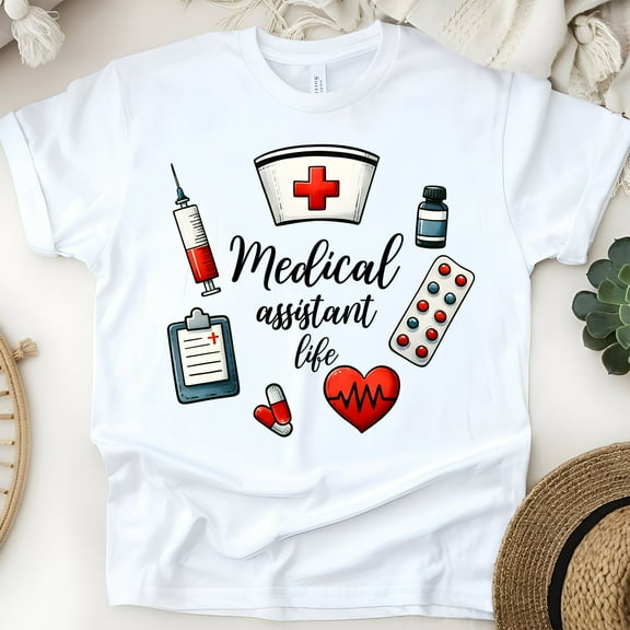 Medical Assistant Life Graphic T-Shirt for Women and Men, Casual Top, White, Size S