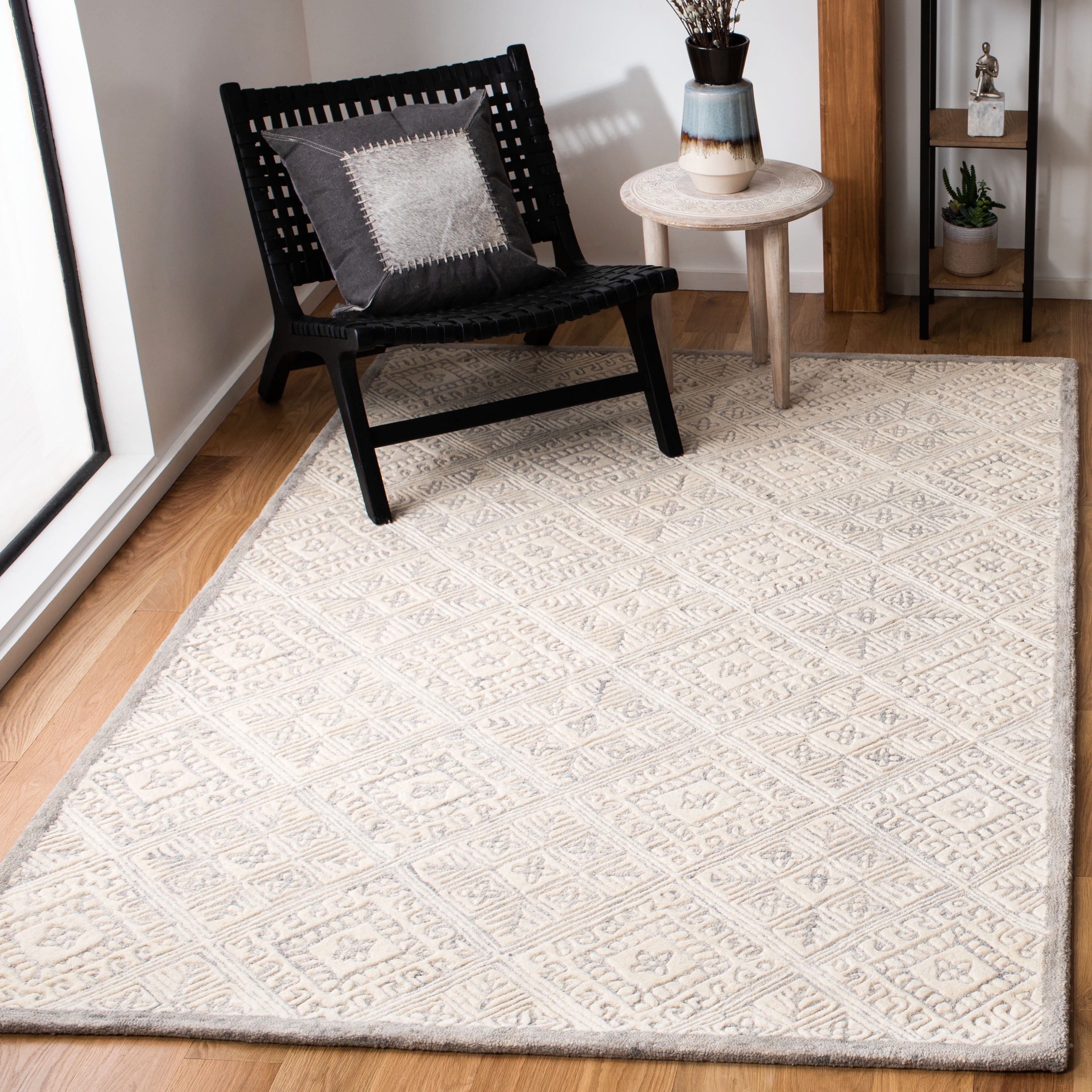 SAFAVIEH Glamour Drummond Geometric Wool Area Rug, Grey/Ivory, 6' x 6' Square