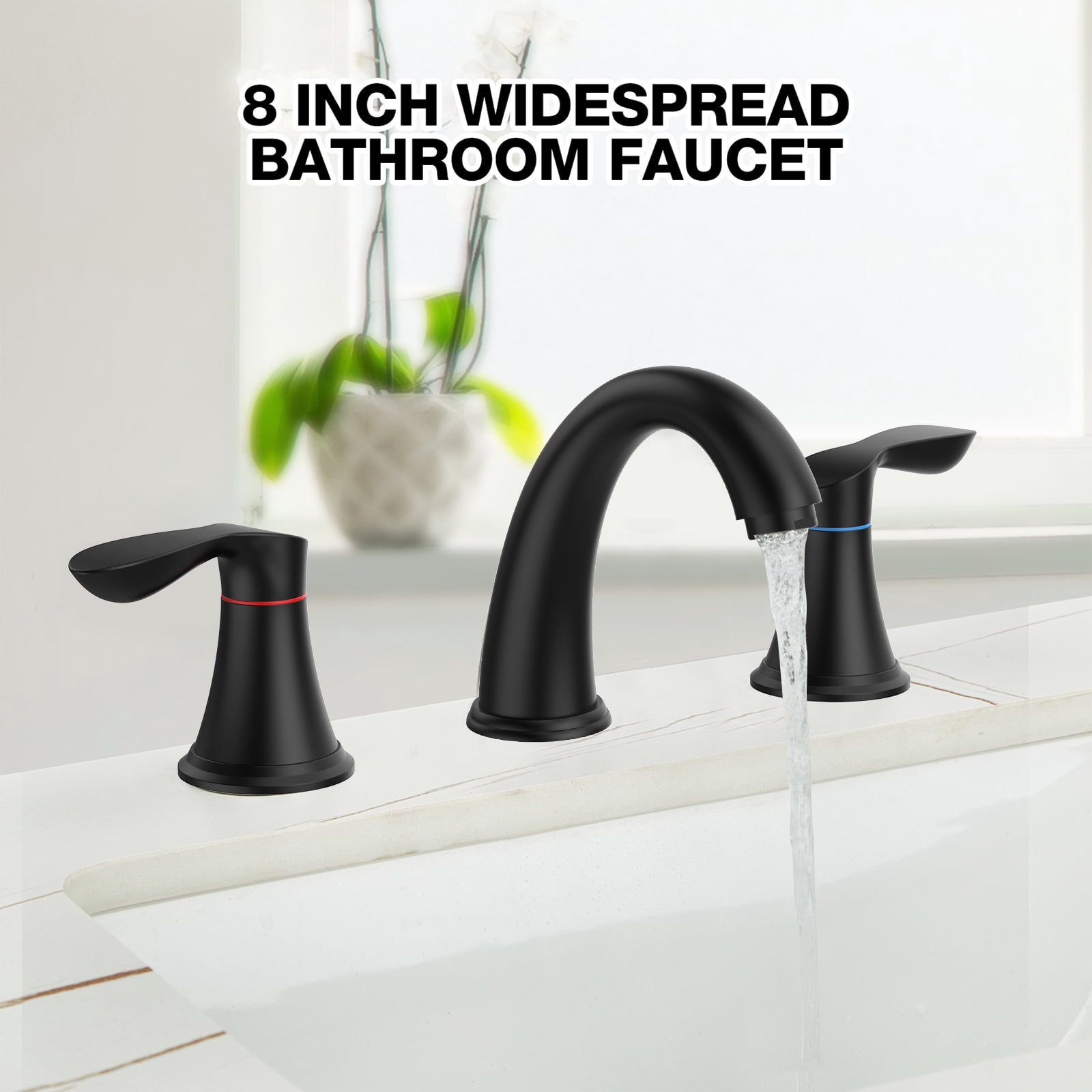 Bathroom Faucet 3 Hole, 8" Widespread Bathroom Faucets for Sink 3 Hole Brushed Nickel with Pop-Up Drain, CUPC Hose Water Supply Lines