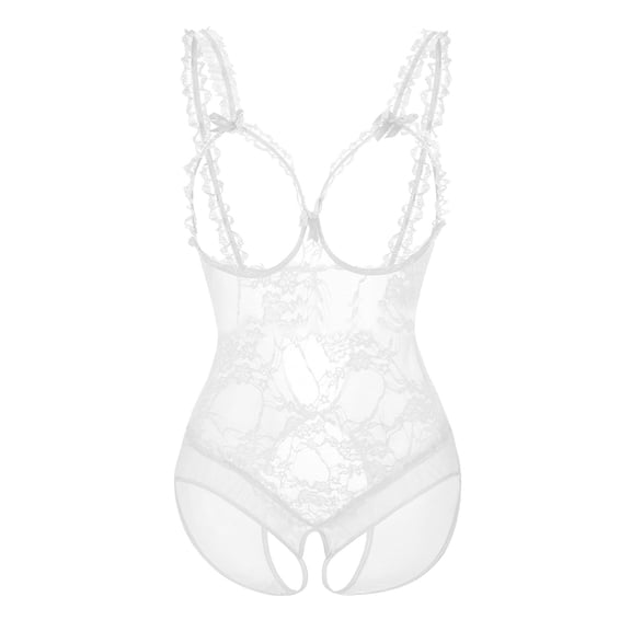 Underwire Women's Fun Lace Open Crotch Dew Breast See Through Bodysuit Sleeping Dress Sleepwear Deep V Cute Lingerie