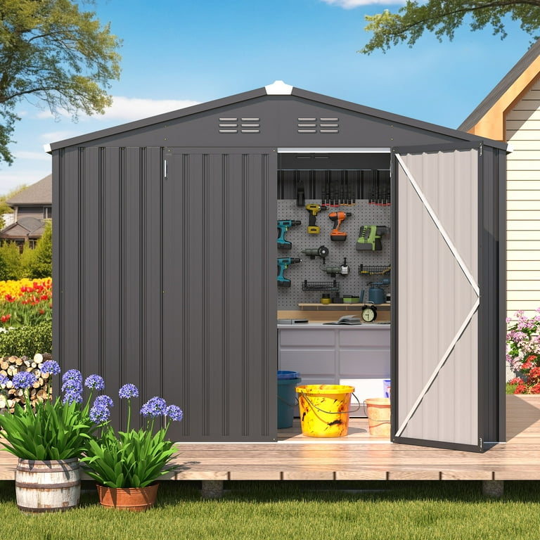 YODOLLA 8'x6' Metal Storage Shed, Sliding Roof, Lockable Door