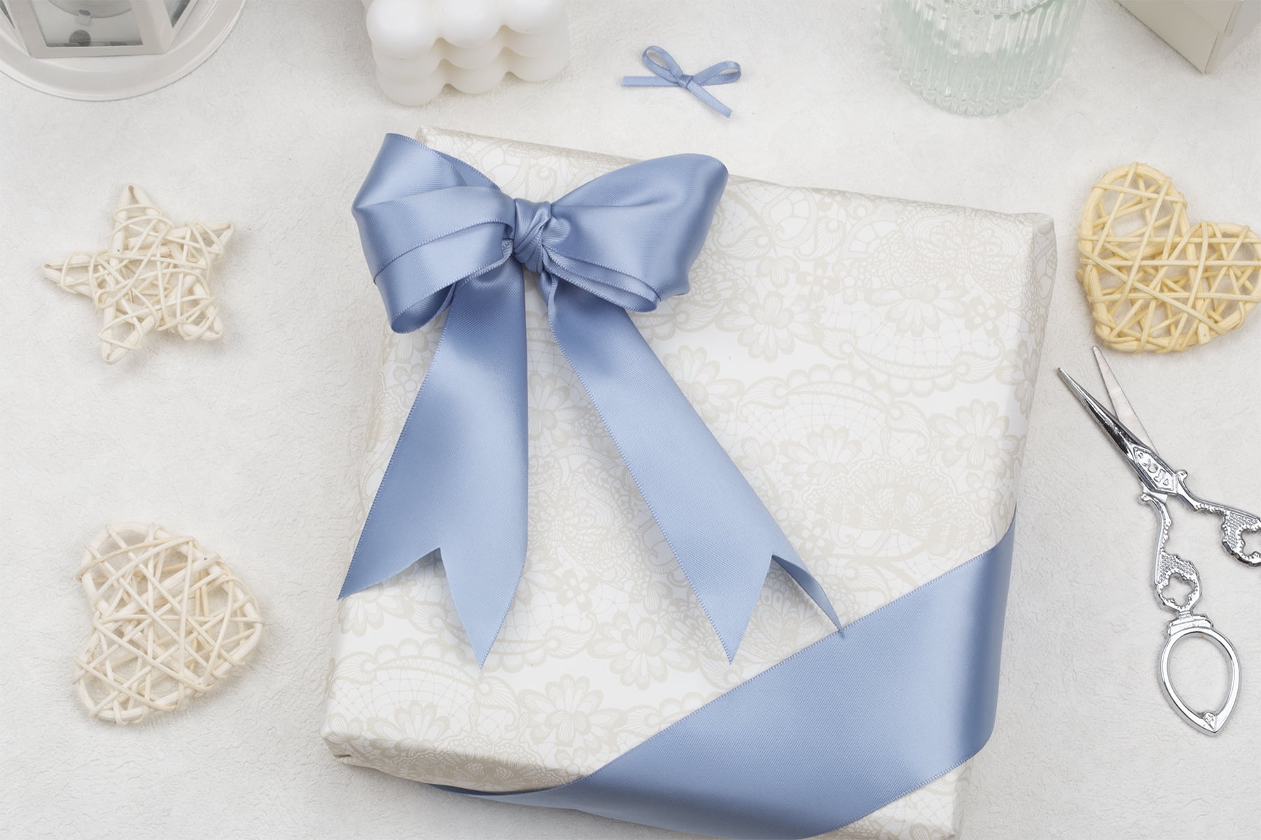 Joycrosso French Blue Ribbon 2 1/2 Inch Wide Thick Fabric Ribbon, 50 Yards Double Faced Satin for Gift Wrapping Floral Bouquets Wedding Party Decoration