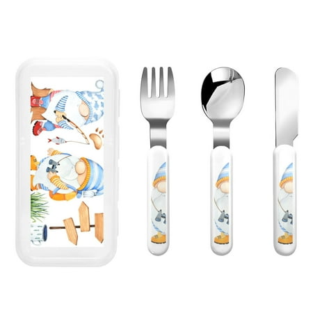 

Gaeub Gnome Camping Fishing Print 3-Piece Children Knife Spoon Fork Set Stainless Steel Child Flatware Set Kids Utensils Set with Case for Lunch Box (Fork Spoon Knife Combo)