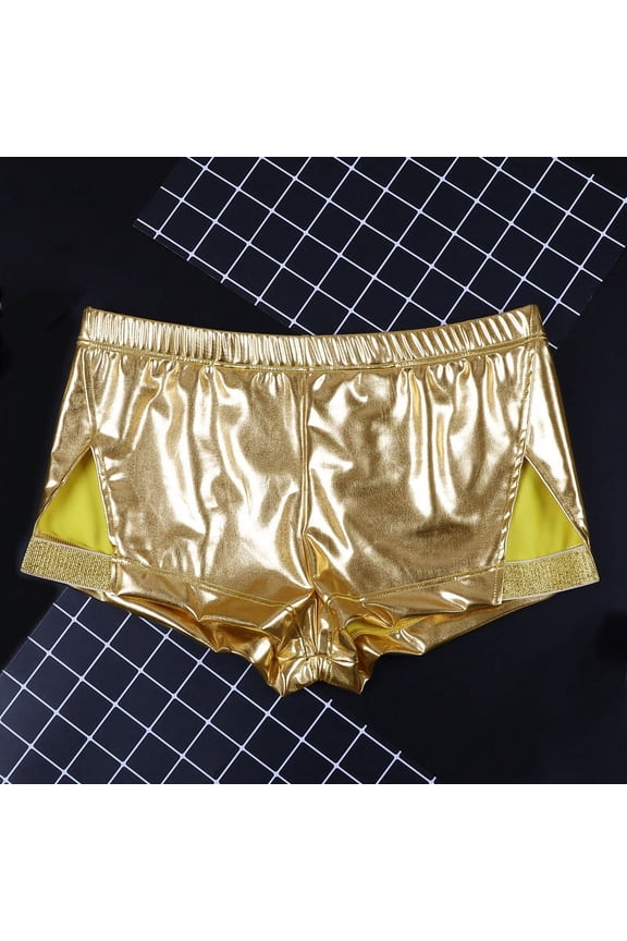 Mens Boxer Brief Elastic Waist Side Split Shorts Seamless Breathable Low Rise Sequin Underwear for Nightclub