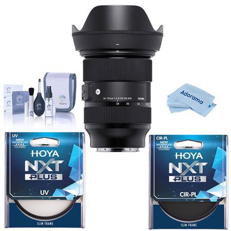 24-70mm F2.8 DG DN Art Lens for Sony E  Bundle with Hoya NXT Plus 82mm UV+CPL Filter Kit  Cleaning Kit  Cloth