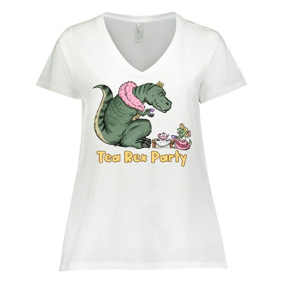 Inktastic Funny Tea Rex Party Women's Plus Size V-Neck T-Shirt