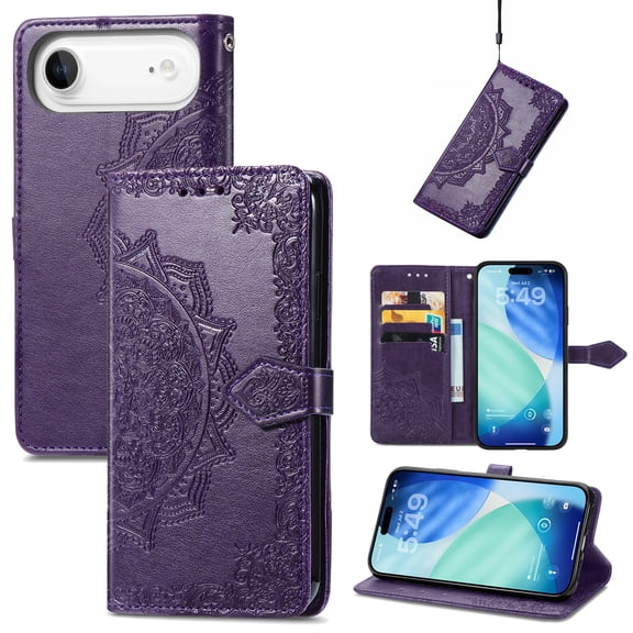 Poweltek Magnetic Case for iPhone Air, Shockproof PU Leather Wallet Card Slots Flip Stand Protective Cover with Strap, Purple