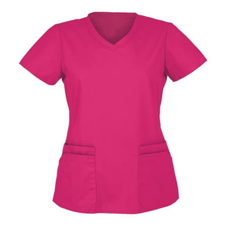 

Scrubs for Women Solid Color Short Sleeve V Neck Nursing Uniform Plain Tshirts Scrub Tops with Pockets