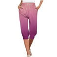thumbnail image 2 of CLOISE Capri Pants for Women with Pockets Stretch Yoga Pants Elastic High Waisted Golf Pants Petite Summer Casual Fashion Gradient Color Loose Lightweight Cropped Sweatpants Pink L, 2 of 6