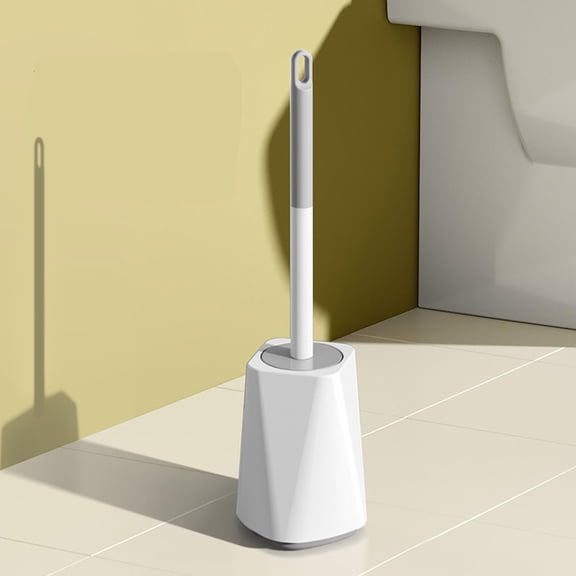 SHENGXINY Toilet Brush and Caddy Holder, Stiff Bristles Long Handle Cleaner, Heavy-Duty Deep Cleaning Stain & Limescale Remover for Bathroom Gray 4.33x16in