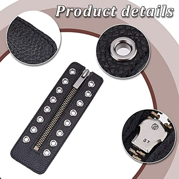 1pair Leather Lace-in Boot Zipper Inserts 6.1 x 2.1 Inch 8 Metal Eyelets  Zipper Boot Laces Black No Tie Shoe Laces for Adults Men Women Tieless Shoe  Sneakers Laces Repair DIY Textured 