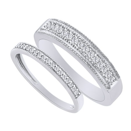 Cut Diamond Ring Band - Round Cut White Natural Diamond His and Hers Wedding Band Ring Set in 14K White Gold (0.38 Cttw)