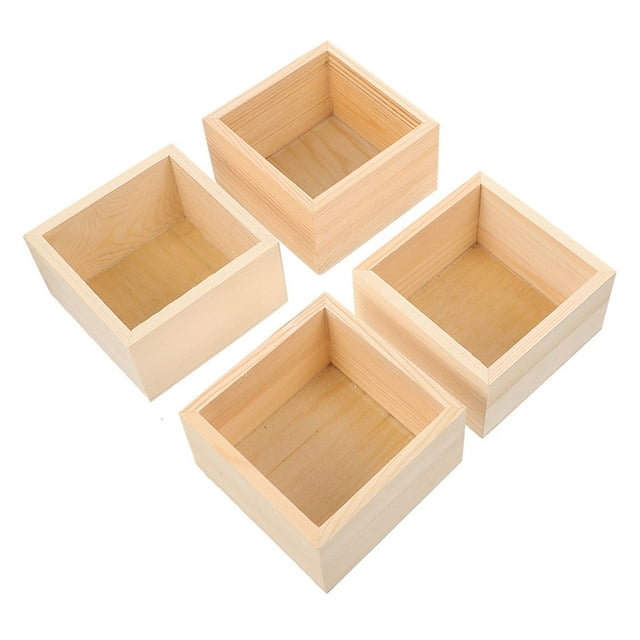 OULII 4Pcs Wooden Boxes Square Wood Crate Box Storage for Camping