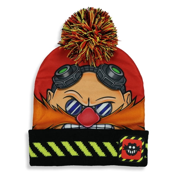Sonic The Hedgehog Beanie Adult Dr. Eggman Face Pom Pom Cuff Knit Hat Cap