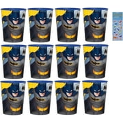 Batman Birthday Party Supplies Bundle includes 12 Plastic Reusable Cups 16oz and 1 Dinosaur Sticker Sheet